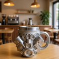 thumbnail image 4 of Taza de café con motor, decoración única para escritorio, taza de acero inoxidable y resina con modelo de motor de coche. V8 S, 4 of 6
