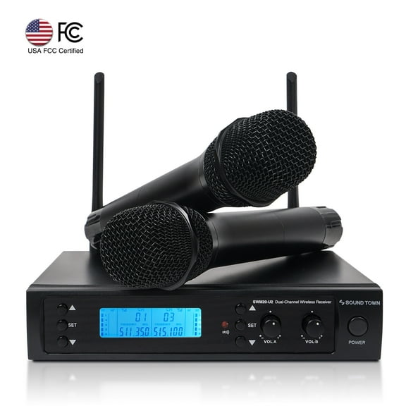Sound Town SWM20-U2HHV2 200-Channel Professional UHF Wireless System with 2 Handheld Microphones for Church, Business Meeting, Outdoor Wedding and Karaoke