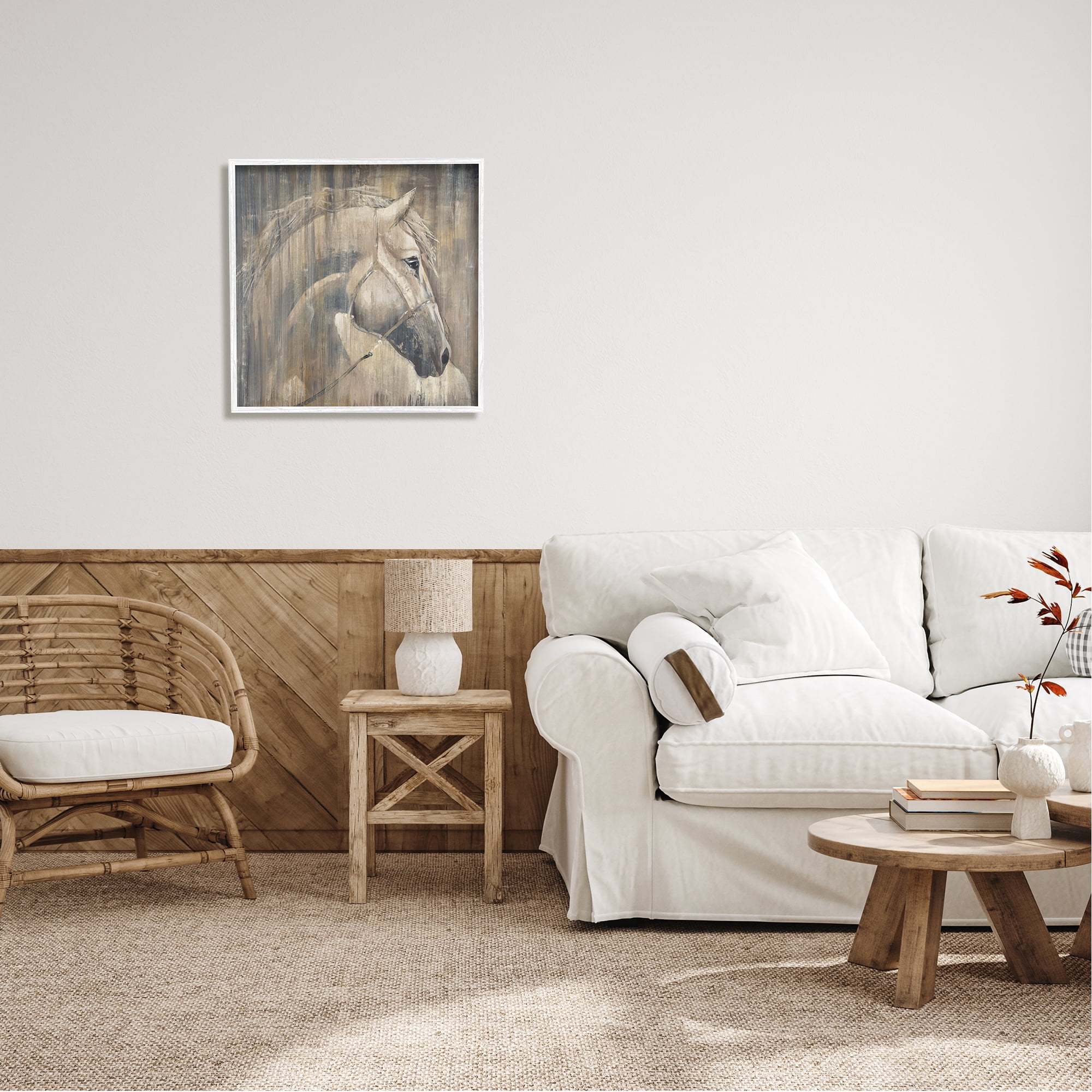 Stupell Industries Rustic Horse Portrait Animals & Insects Painting White Framed Art Print Wall Art, 24 x 24