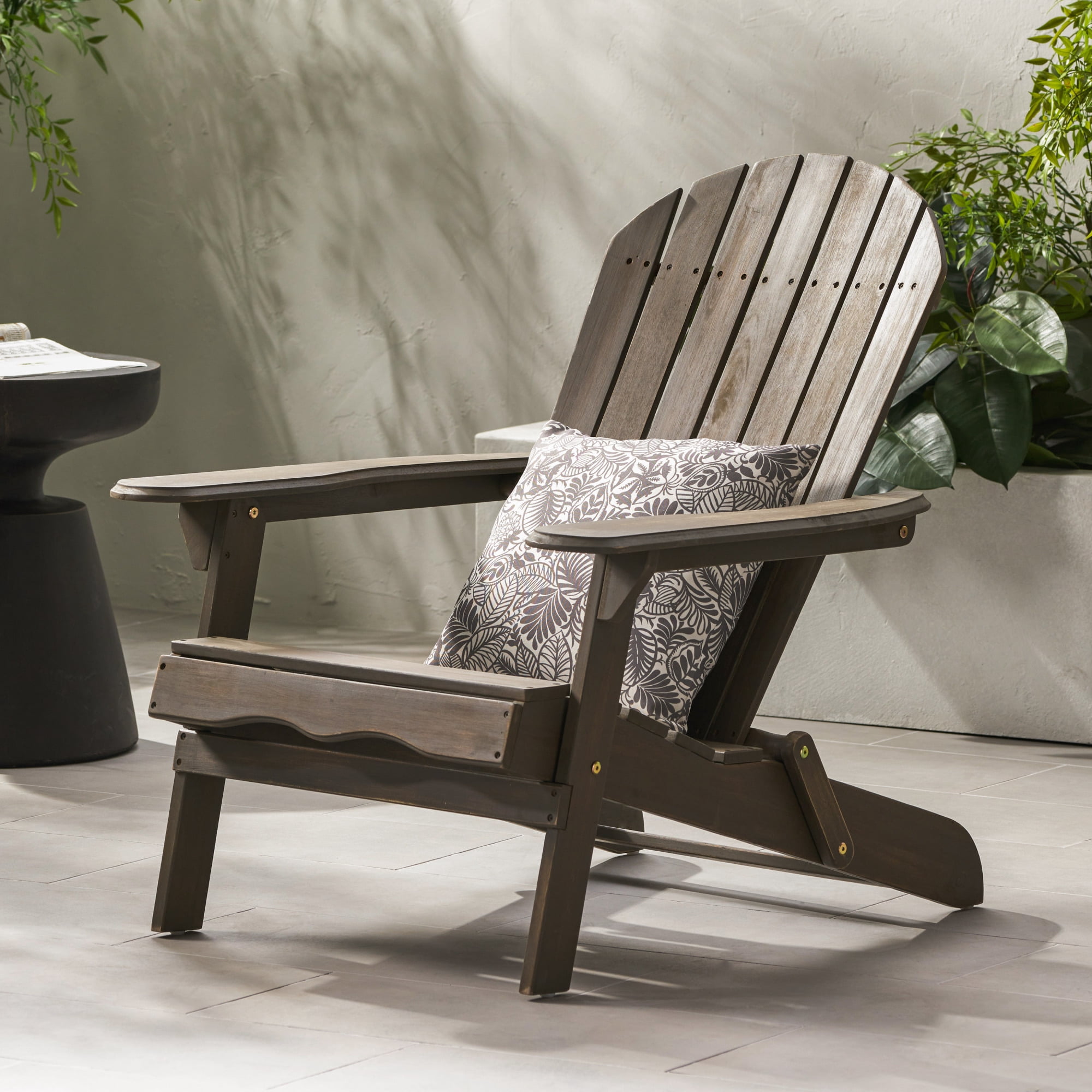 Jopath Folding Adirondack Chair with Slatted Back and Wide Armrests Outdoor Wooden Accent Furniture Lounge Chairs for Patio Garden Gray