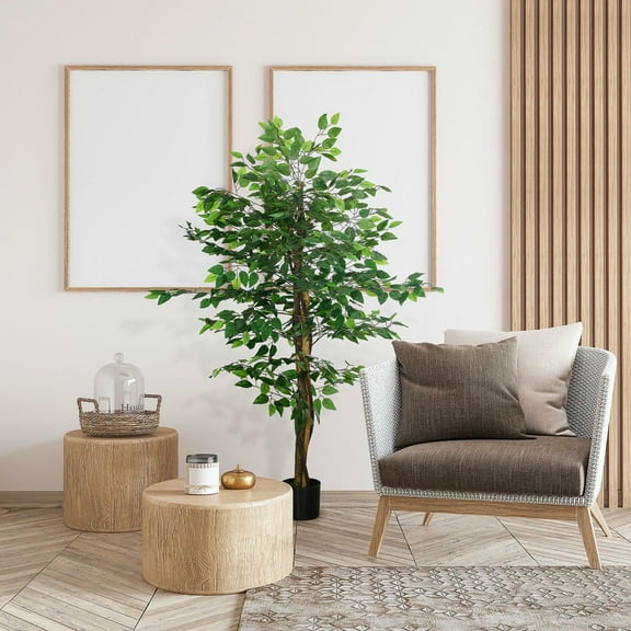 Resenkos 5ft Artificial Ficus Tree - Indoor/Outdoor Fake Plant with Pot for Home, Office, Living Room Decor