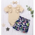 thumbnail image 5 of Styles I Love Infant Baby Girls Short Sleeve Ribbed Ruffle Cotton Romper with Floral Print Shorts and Headband 3pcs Summer Outfit (Ivory, 100/18-24 Months), 5 of 6
