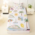 thumbnail image 3 of Castle Fairy Watercolor Summer Holiday Beach Twin Sheets 3pcs,Scooter Lemon Shell Striped Tile Bedding,Pink Cream,1 Fitted Sheet,1 Flat Sheet and 1 Pillowcase, 3 of 6