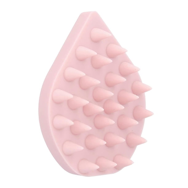 Cepillo masajeador de cuero cabelludo de silicona para lavar el cabello, diseño rosa con cerdas suaves.