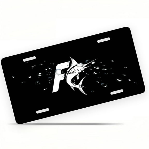License Plate, Marlin and F Logo Decorative Front,Personalized Stainless Steel License Plate Cover For Men Women,12.2" X 6.2"