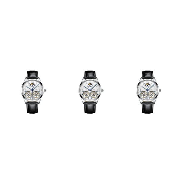 Minnieouse Reloj mecánico de acero inoxidable para hombre, correa de cuero analógica, reloj de luminoso de negocios ajustable fácil de Type1 NO1
