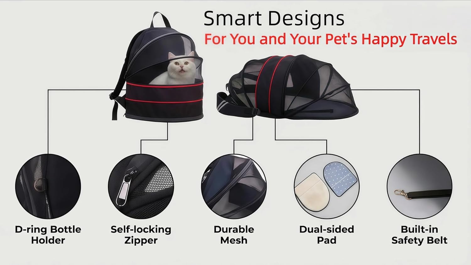 Dog Backpack Carrier for Small Dogs - Cat Carrier Backpack, Pet Tent for Indoor and Outdoor Cats, Collapsible Breathable Lightweight Cat Travel Supplies Accessorie for Shopping Travel Vet