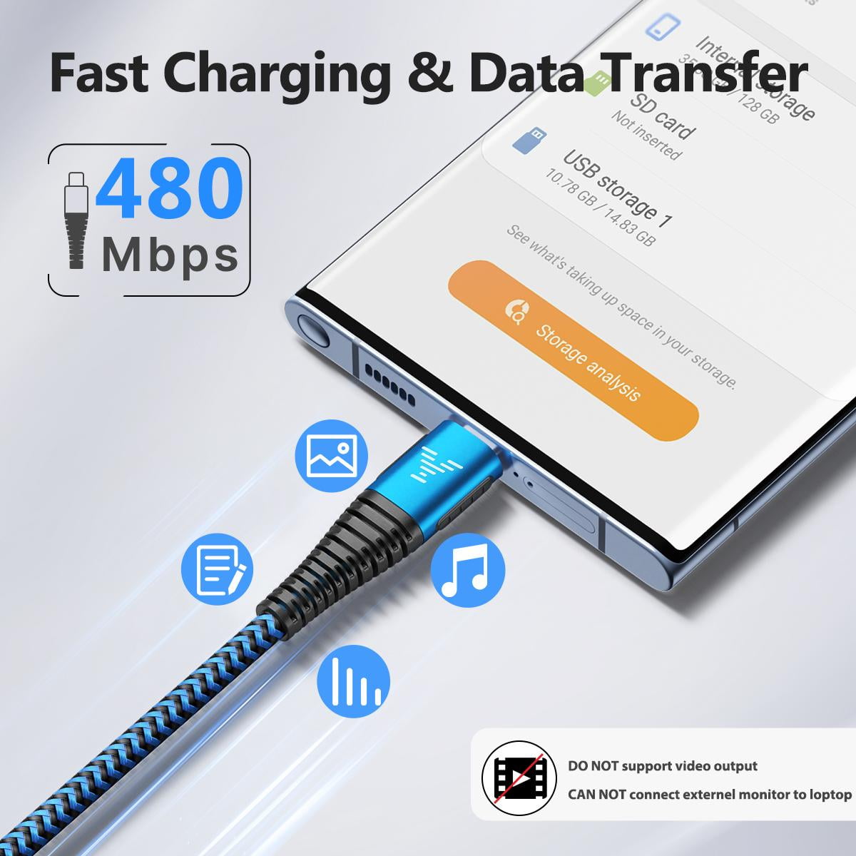XUDUO USB C Cable, [2 Pack 10FT] USB C Charger Cord Nylon Braided 3A Type C Fast Charging Cable for Samsung Galaxy S24 S23 S22 S21 S20 S10 S9 S8-Blue