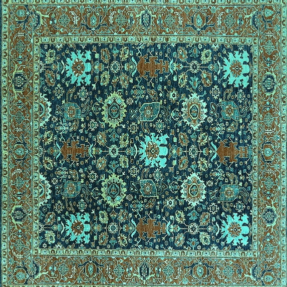 Ahgly Company Indoor Square Oriental Turquoise Blue Industrial Area Rugs, 8' Square