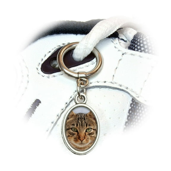 Brown Tabby Cat Face Oval Shoe Charm