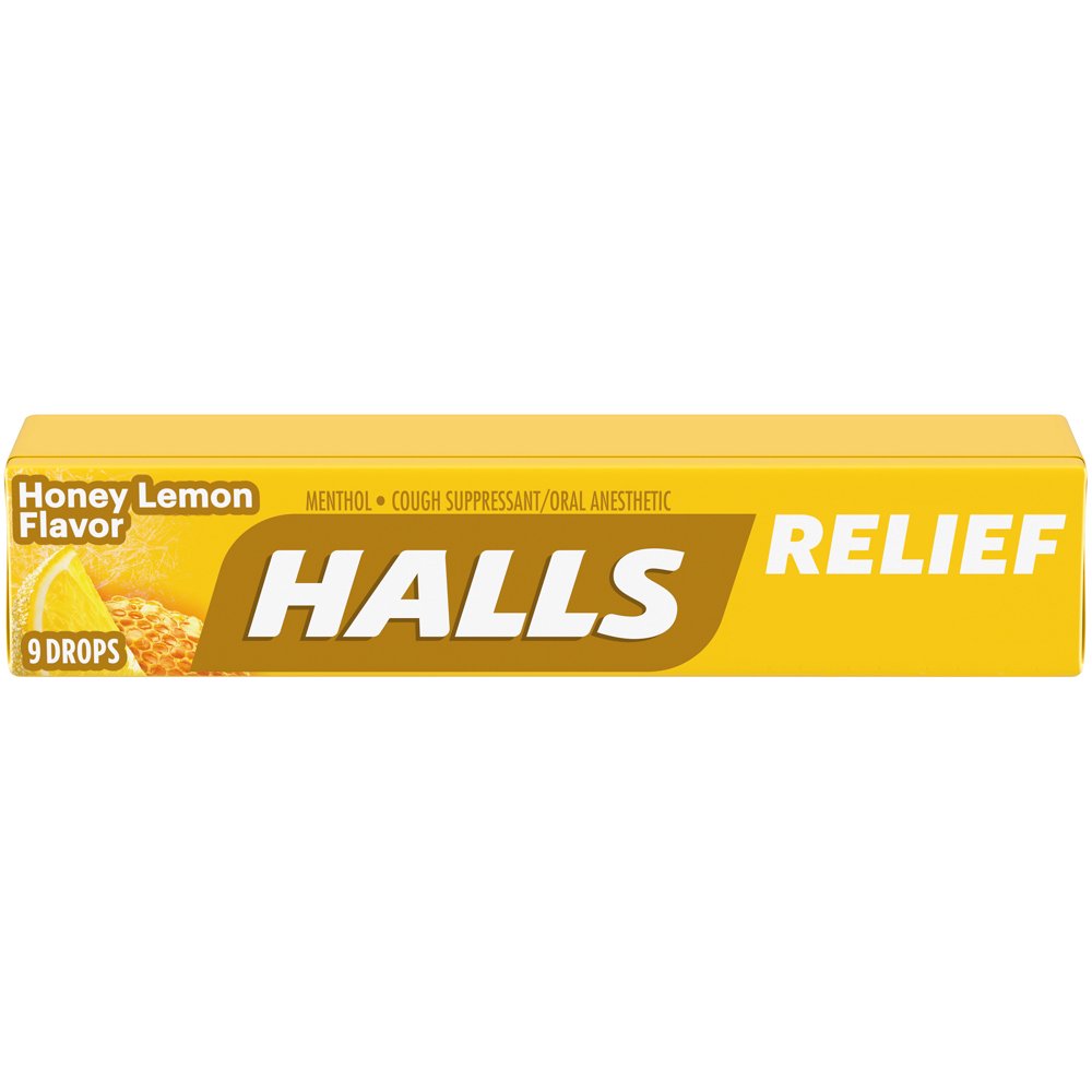 HALLS Relief Honey Lemon Flavor Cough Drops, 1 Stick (9 Total Drops