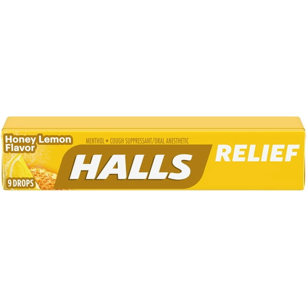HALLS Relief Honey Lemon Flavor Cough Drops, 1 Stick (9 Total Drops