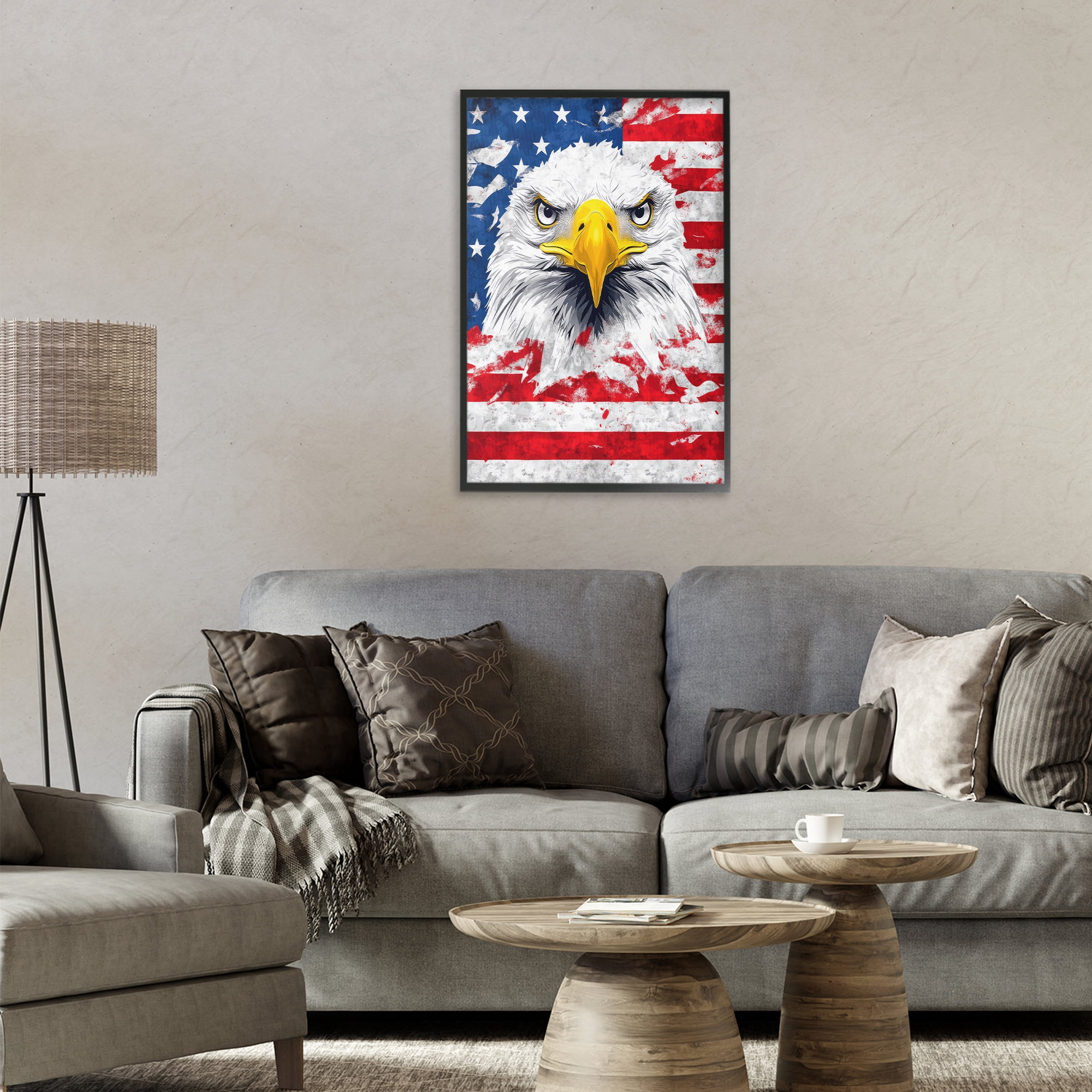 Stupell Industries Patriotic Bald Eagle Flag Black Framed Giclee Art, design by The Wands Want