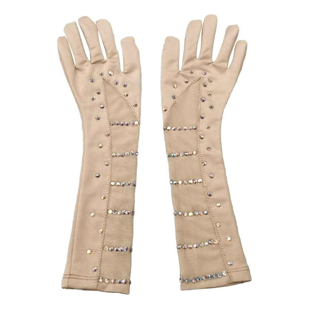 Guantes de patinaje sobre hielo, guantes térmicos elásticos con diamantes de imitación para patinaje artístico sobre hielo. S