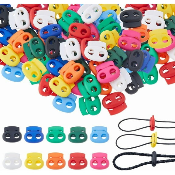 50Pcs 2-Hole Cord Lock 10 Colors Plastic Cord Locks Spring Buckle Spring Cord Lock End Stopper Toggle Stopper for Drawstring for Drawstring Paracord Shoelaces Clothing and Bags