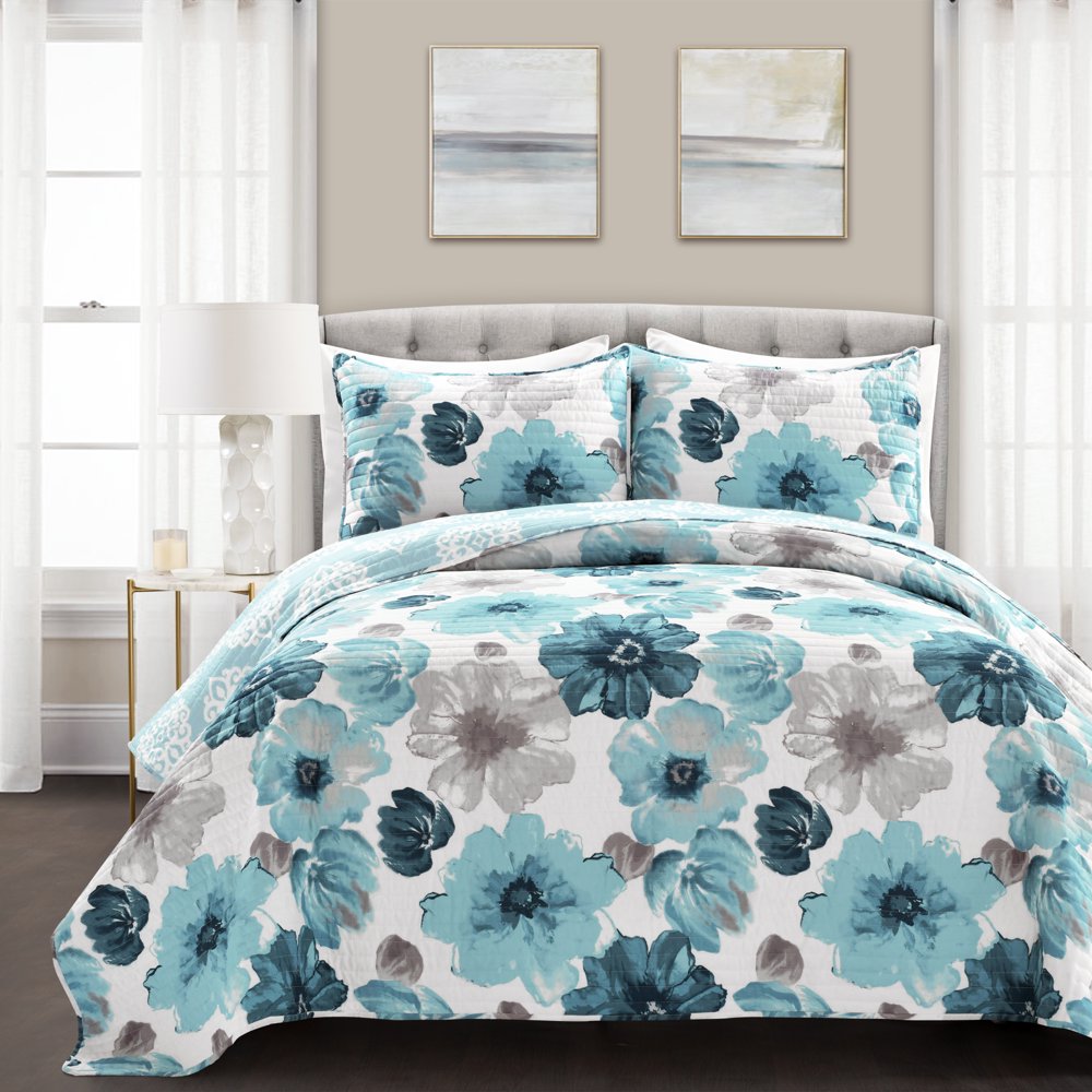 Lush Decor Leah Floral Print Soft Microfiber Reversible Quilt, King
