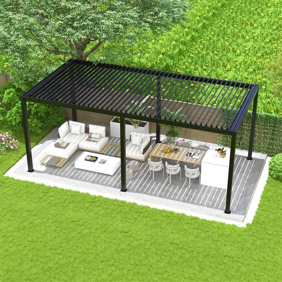Miekor Furniture 8640E Louver Pergola 10x19FT Aluminum Frame & Steel Louvers 44615