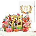 thumbnail image 1 of Tarjeta de cumpleaños CNLITIHEKA 75.º pop-up 3D con flores, 1 of 7