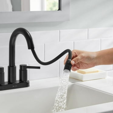 Dorind 4 in. Centerset Double-Handle Pull Down Bathroom Faucet in Matte Black