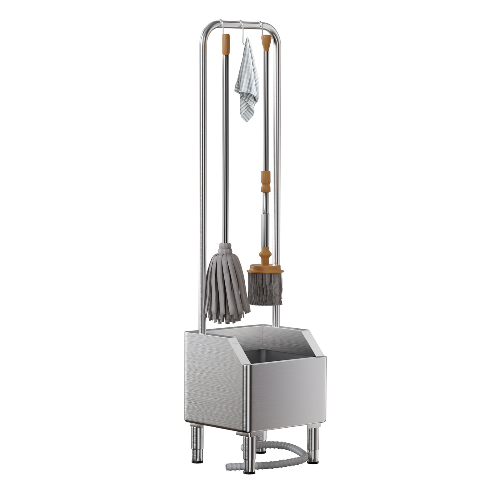 Jnismy Stainless Steel Mop Sink ﻿kitchen Sink Commercial Utility Sink with Extended Elevated Rack,Overflow-Proof Reservoir,15° Tilted Edge, 5 Hooks, 150kg Capacity(17.7"×16.1"×68.9")