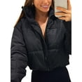 thumbnail image 5 of FOCUSNORM Women Cropped Puffer Jacket Cotton-Padded Stand Collar Long Sleeve Zip-Up Quilted Puffy Short Down Coats, 5 of 8