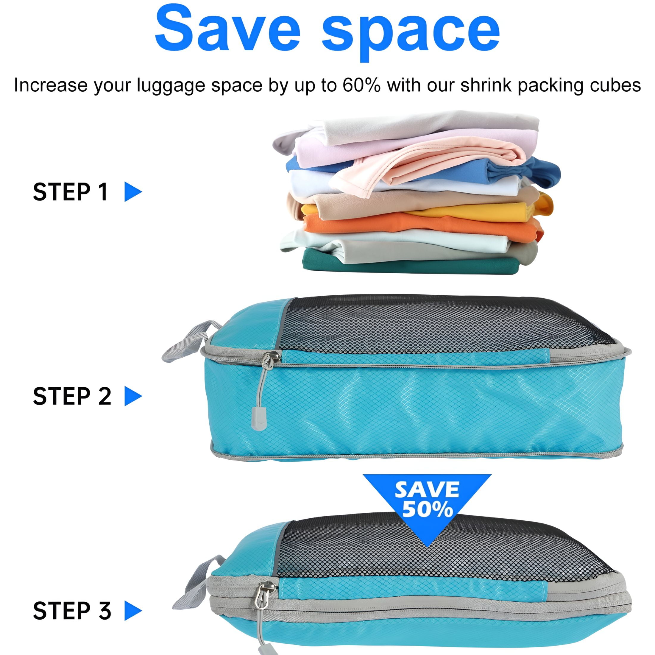 XIBUFE 2026 New 5Pcs Compression Packing Cubes Lightweight Durable Travel Packing Cubes with Storage Bag Nylon Luggage Suitcase Organizer Bags Space Saving Packing Cubes for Travel Suitcase
