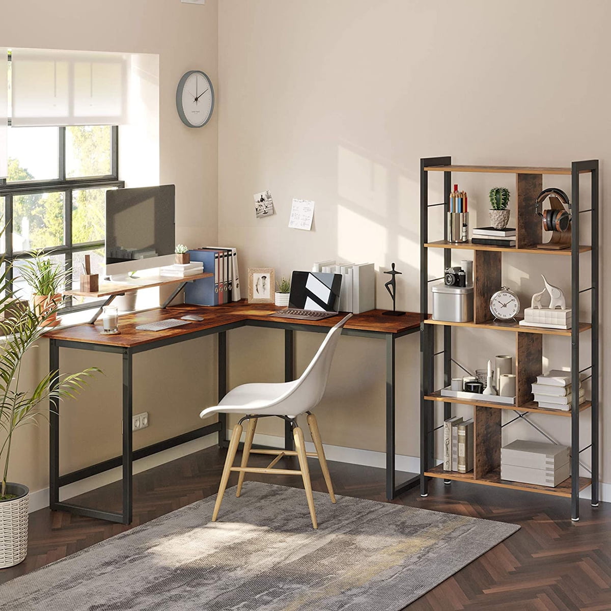 WEIBO Corner L-Shaped Home Office Computer Desk Computer Workstation PC Laptop Table with shelves Effect Home Office Furniture WEIBO Corner L-Shaped Home Office Computer Desk Computer Workstation PC Laptop Table with shelves Effect Home Office Furniture