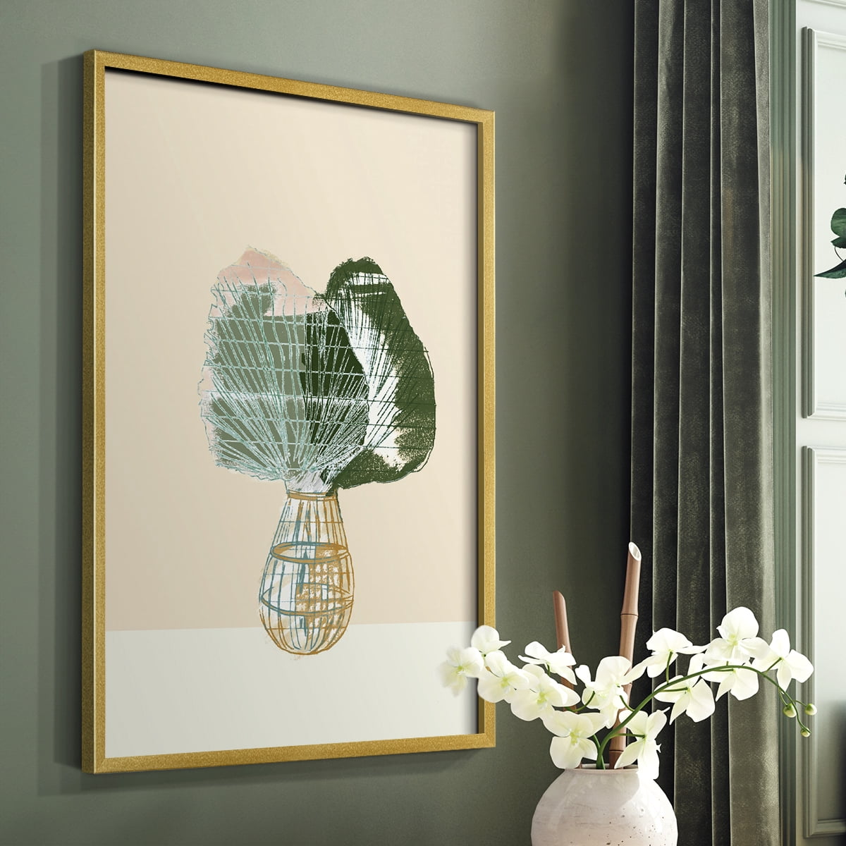 Woven Tropical Leaf II Framed Print - Solid Wood in Single Picture Frame Solid Wood 2 Framed Print