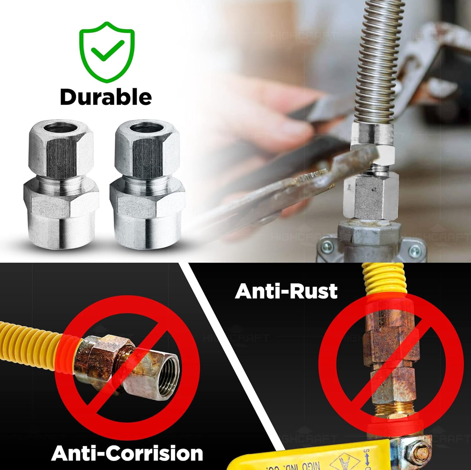 36" Flexible Yellow Epoxy Coated Gas Line Connector with 1" O.D. and 3/4'' FIP x 3/4'' MIP Fittings