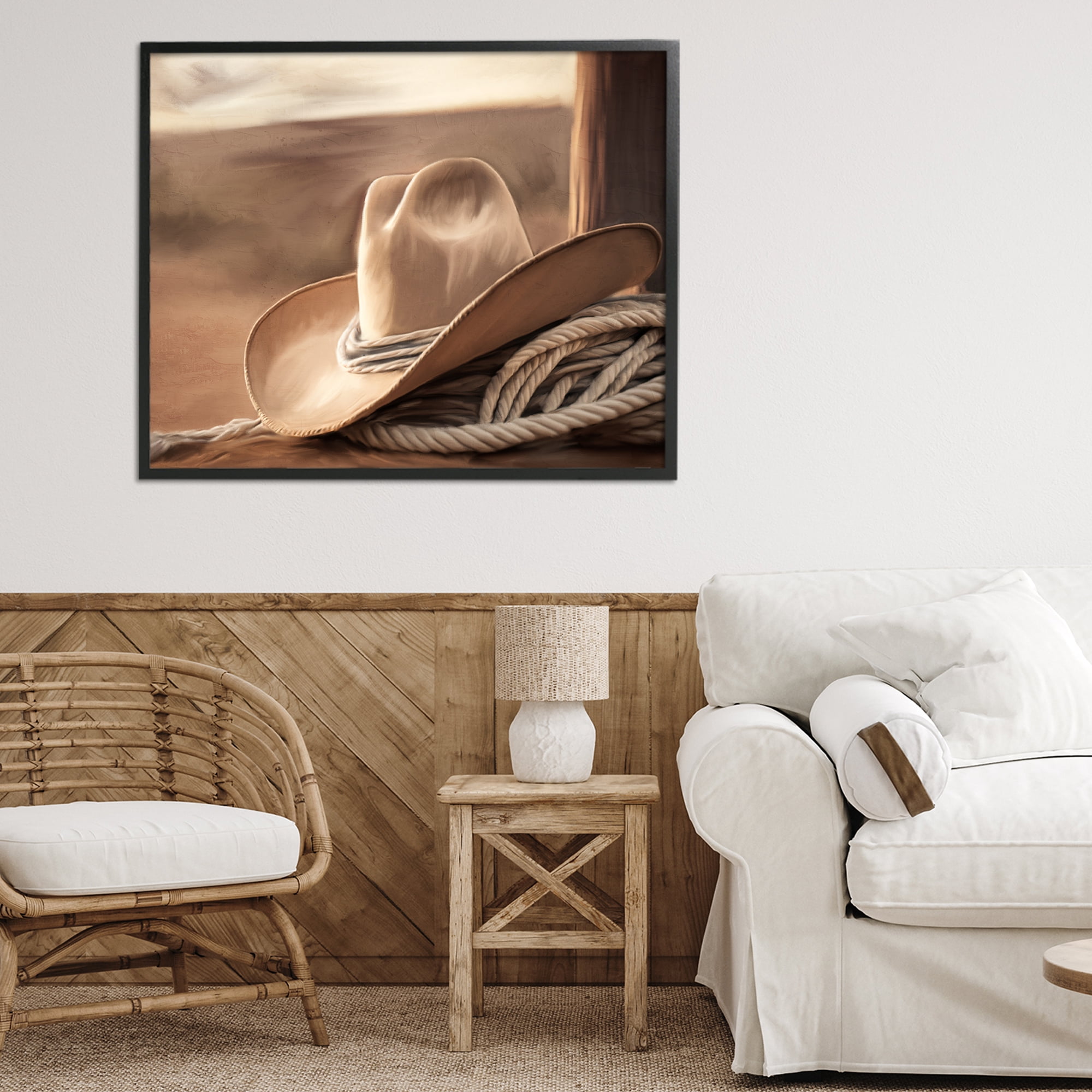 Stupell Industries White Cowboy Hat Black Framed Giclee Art, design by Kim Allen