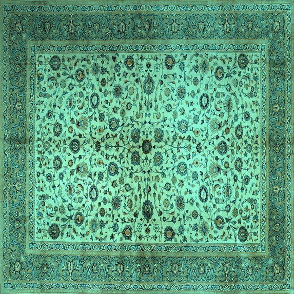 Ahgly Company Machine Washable Indoor Square Persian Turquoise Blue Traditional Area Rugs, 3' Square