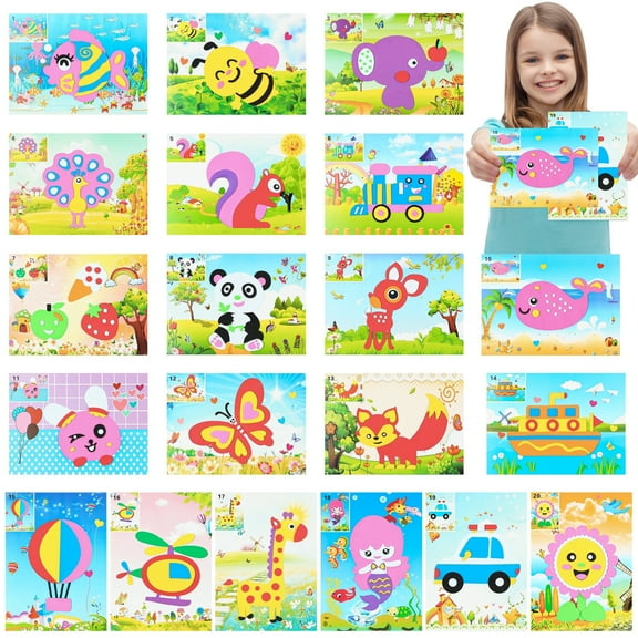 MALLMALL6 Mosaic Sticker Art Kits, DIY Foam Stickers Craft for Party Activities,