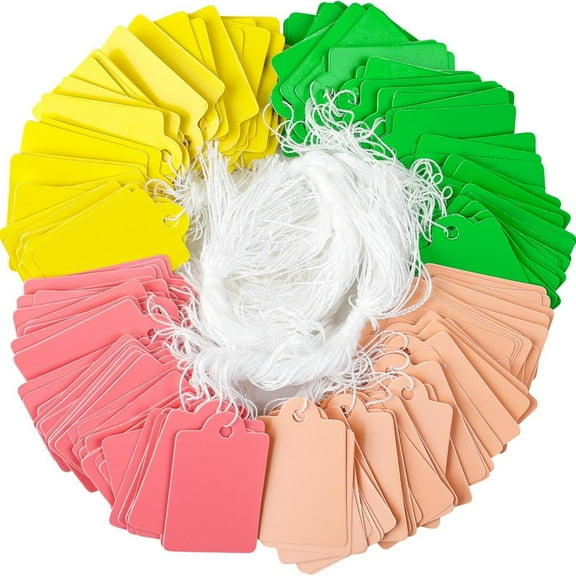 200 Pcs Price Tags with String Attached 1.38" x 0.87" Writable Colored Hang Tag String Tags for Pricing Clothing Jewelry Price Display Labels Blank Merchandise Marking Paper Tag
