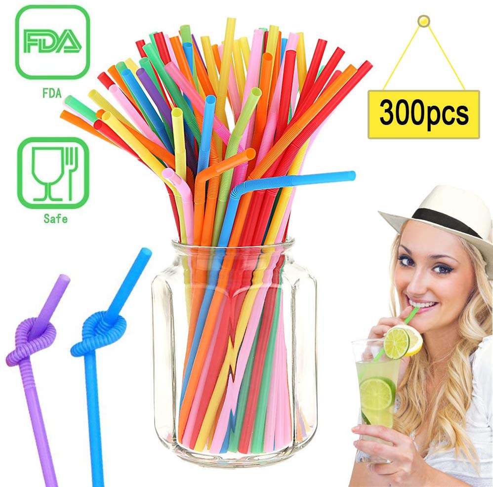 Disposable Drinking Straws Plastic Straws Flexible 300PCS 10.3 Inch by