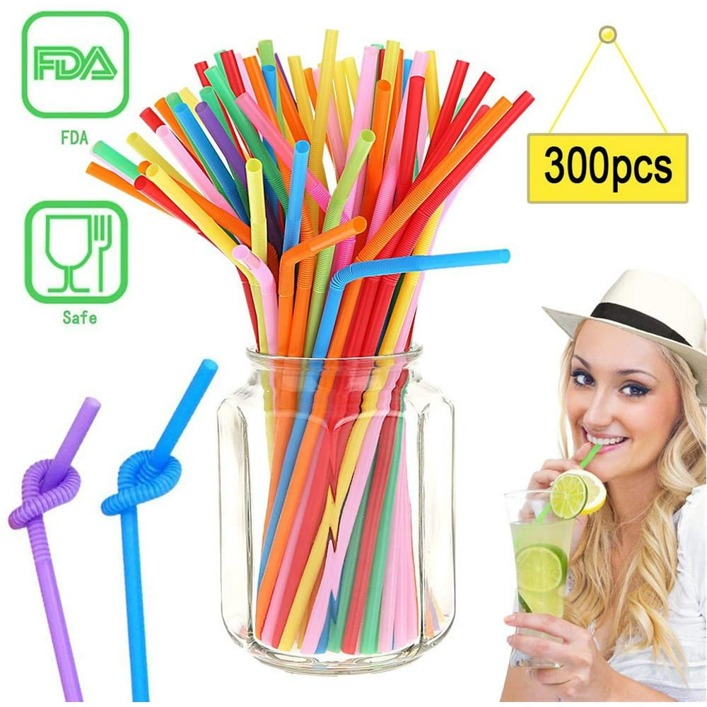 Disposable Drinking Straws Plastic Straws Flexible 300PCS 10.3 Inch by