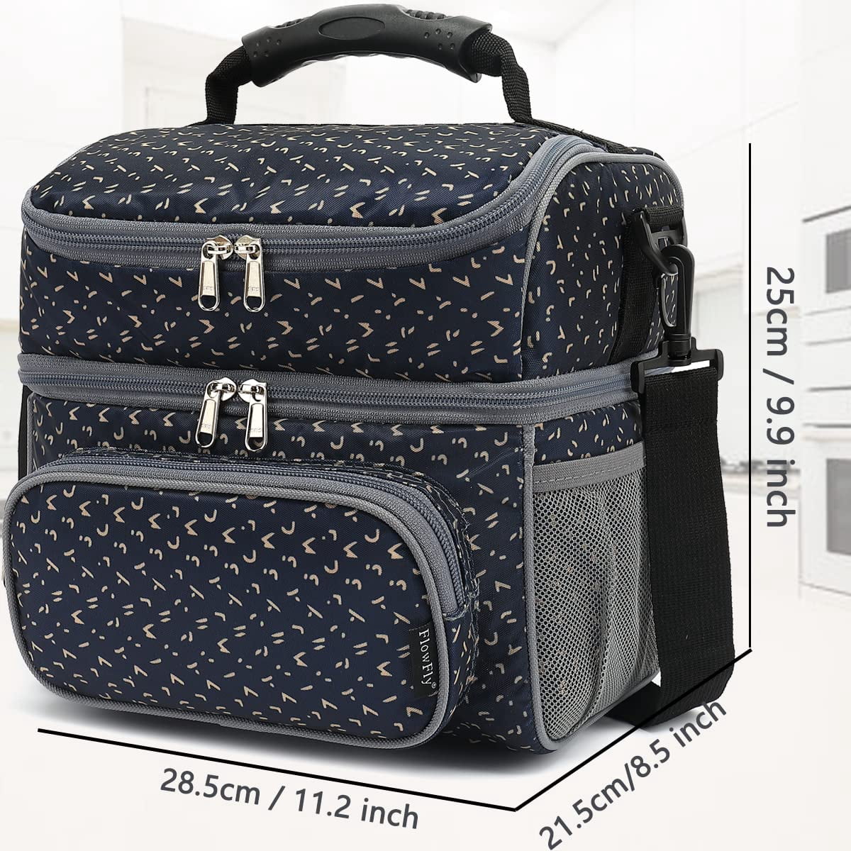 Double Layer Insulated Lunch Bag Large Tote With Adjustable Strap