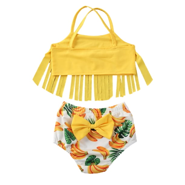 Liacowi Honganda Summer Kids Swimwear Set Tassel Sleeveless Top Banana Print Shorts Walmart Com Walmart Com