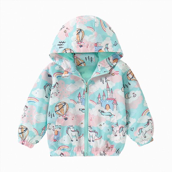 UAYOTSE Little Girls Cute Cartoon Animal Print Hooded Zip Jacket Lightweight Casual Outerwear for School Daily Wear,Sizes 2-3 Years