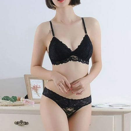 

UoCefik Women Hollow Out Bra and Panty Sets Sexy Lace Bow Lingerie for Women Black L