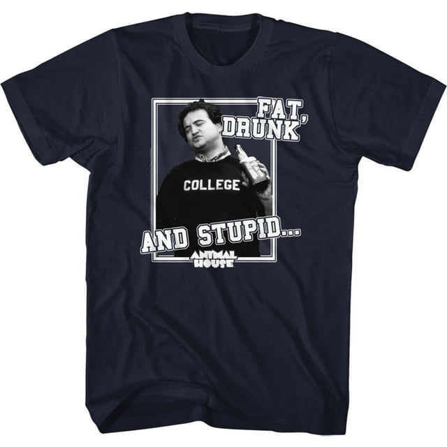 Animal House Drunk And Stupid Navy Front/Back Adult T-Shirt Tee