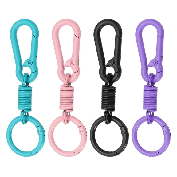 Uxcell Keychain Clips with O Rings, 4 Pcs Quick Release Key Chain Rings Metal Key Ring Holder Spring Snap Hook Organizer for Car Keys, Backpack, Women, Man, Pink/Black/Purple/Blue