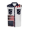 thumbnail image 4 of fnnxeal Mens Blue Vintage Flag Western Sleeveless Button Down Shirt Stretch Casual Patriotic Top with Chest PocketsSize L, 4 of 5