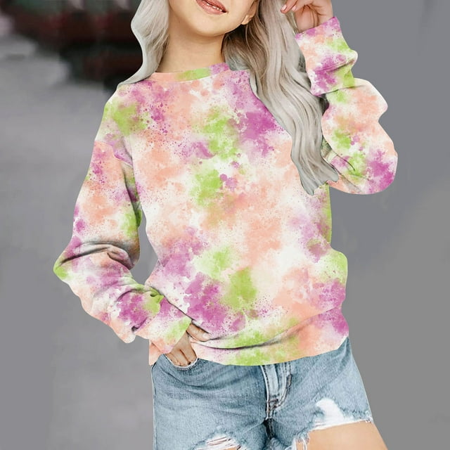 Mefallenssiah Sweat-Shirt Surdimensionné à Col Rond pour Filles Mode Enfants Manches Longues Pull 1-12 Ans