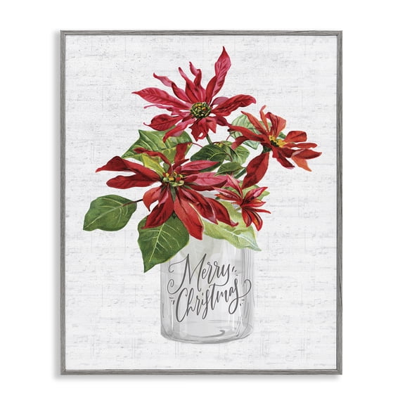 Stupell Industries Cottage Merry Christmas Poinsettia Bouquet Gray Framed Giclee Art, 11 x 14, by Lettered and Lined
