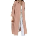 thumbnail image 2 of Women's Linen Button Down Shirt Dress Long Sleeve Solid Color Tunics Loose Casual Lapel Long Blouses Tops (M, Pink), 2 of 4