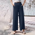thumbnail image 6 of Fitness Clothing Women's Linen Blend Wide Leg Pants Elastic Drawstring Waist Casual Summer Beach Pants with Pocket Blue XL, 6 of 6