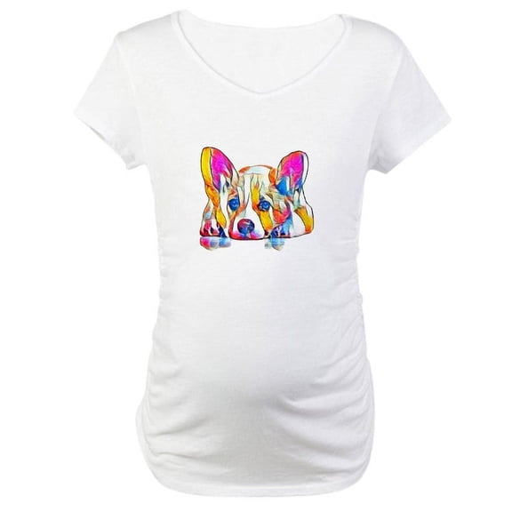 CafePress - Colorful Corgi Puppy Maternity T Shirt - Cotton Maternity T-shirt, Cute & Funny Pregnancy Tee