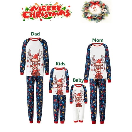

Jamlynbo Christmas Family Pajamas Matching Sets Elk Print Matching Pjs for Couples Adults Kids Funny Holiday Jammies Sleepwear Set