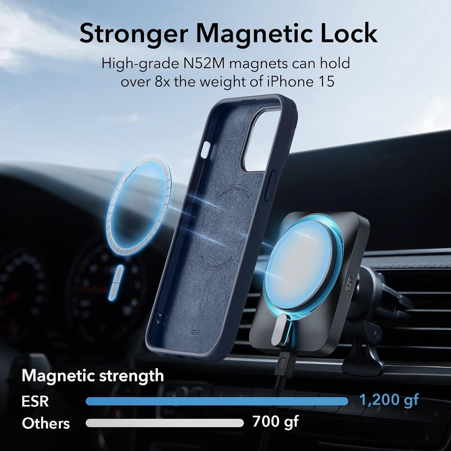 ESR iPhone 15 Plus Built-in Grip Ring Silicone Cell Phone Case, Blue