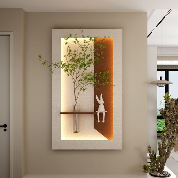 CQSXDA Adjustable 3-Color LED Sandstone Wall Decor with Remote Control , Simulated Green Plants ,Glass Vase- 3D Art Sculpture for Hallway Display  Living Room & Bedroom